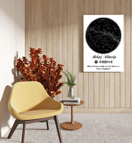 Personalizuotas žvaigždžių žemėlapis su spotify kodu ir tekstu ant drobės  Drobe -  dovanokis.lt