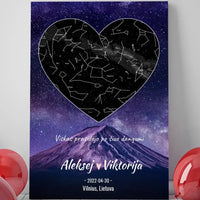 Personalizuotas žvaigždžių žemėlapis su fonu ir tekstu ant drobės  Drobe -  dovanokis.lt