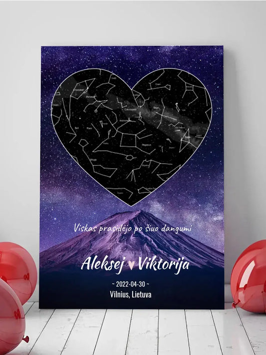 Personalizuotas žvaigždžių žemėlapis su fonu ir tekstu ant drobės  Drobe -  dovanokis.lt