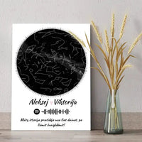 Personalizuotas žvaigždžių žemėlapis su spotify kodu ir tekstu ant drobės  Drobe -  dovanokis.lt