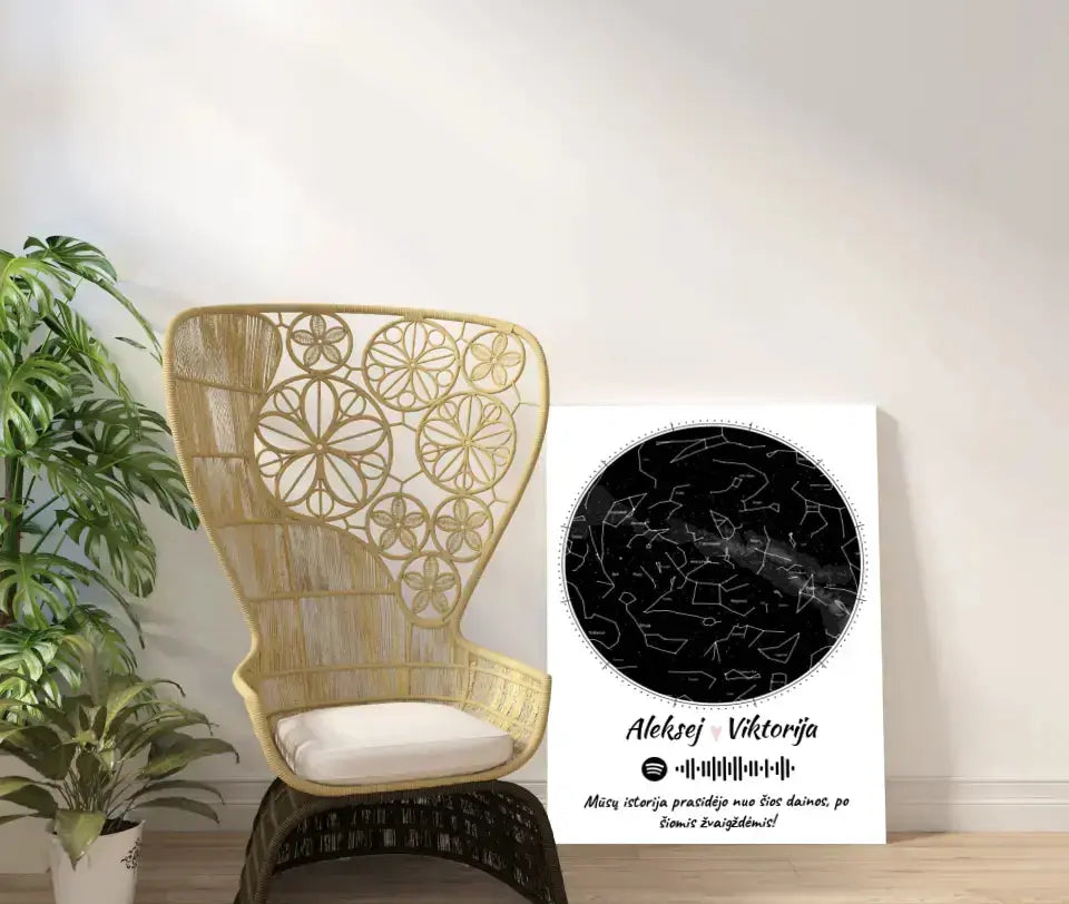 Personalizuotas žvaigždžių žemėlapis su spotify kodu ir tekstu ant drobės  Drobe -  dovanokis.lt