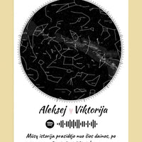 Personalizuotas žvaigždžių žemėlapis su spotify kodu ir tekstu ant drobės  Drobe -  dovanokis.lt