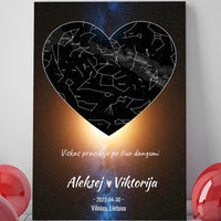 Personalizuotas žvaigždžių žemėlapis su fonu ir tekstu ant drobės  Drobe -  dovanokis.lt