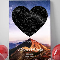 Personalizuotas žvaigždžių žemėlapis su fonu ir tekstu ant drobės  Drobe -  dovanokis.lt