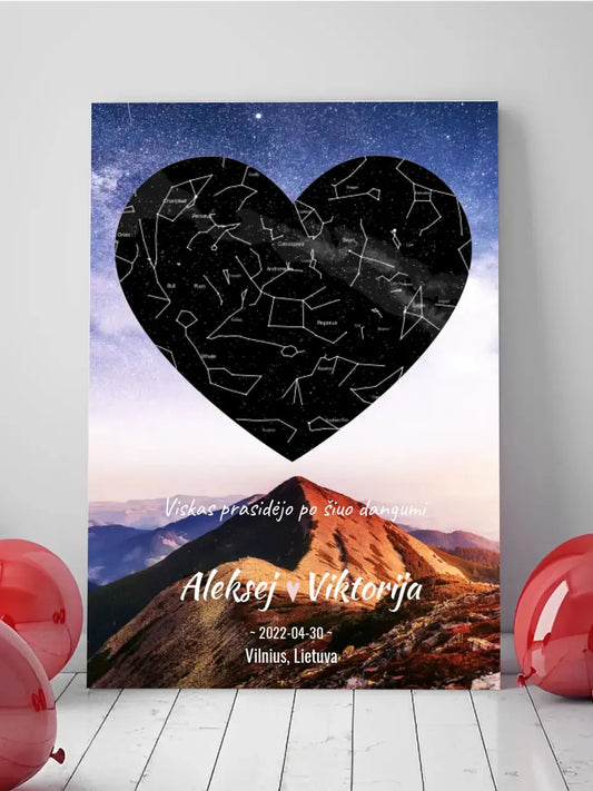 Personalizuotas žvaigždžių žemėlapis su fonu ir tekstu ant drobės  Drobe -  dovanokis.lt