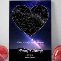 Personalizuotas žvaigždžių žemėlapis su fonu ir tekstu ant drobės  Drobe -  dovanokis.lt