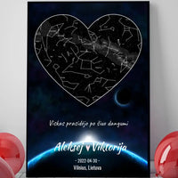 Personalizuotas žvaigždžių žemėlapis su fonu ir tekstu ant drobės  Drobe -  dovanokis.lt