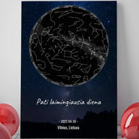 Personalizuotas žvaigždžių žemėlapis su fonu ir tekstu ant drobės  Drobe -  dovanokis.lt