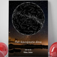 Personalizuotas žvaigždžių žemėlapis su fonu ir tekstu ant drobės  Drobe -  dovanokis.lt