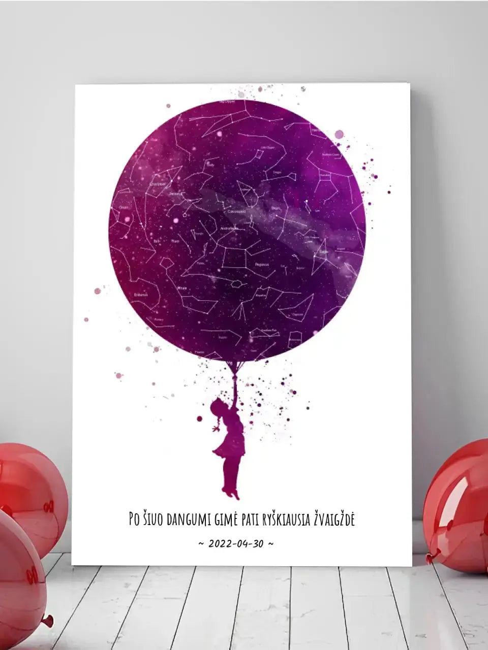 Personalizuotas vaikiškas žvaigždžių žemėlapis mergaitei ant drobės  Drobe -  dovanokis.lt