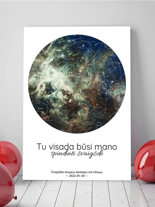 Personalizuotas žvaigždžių žemėlapis ant drobės, Tu visada būsi mano spindinti žvaigždė  Drobe -  dovanokis.lt