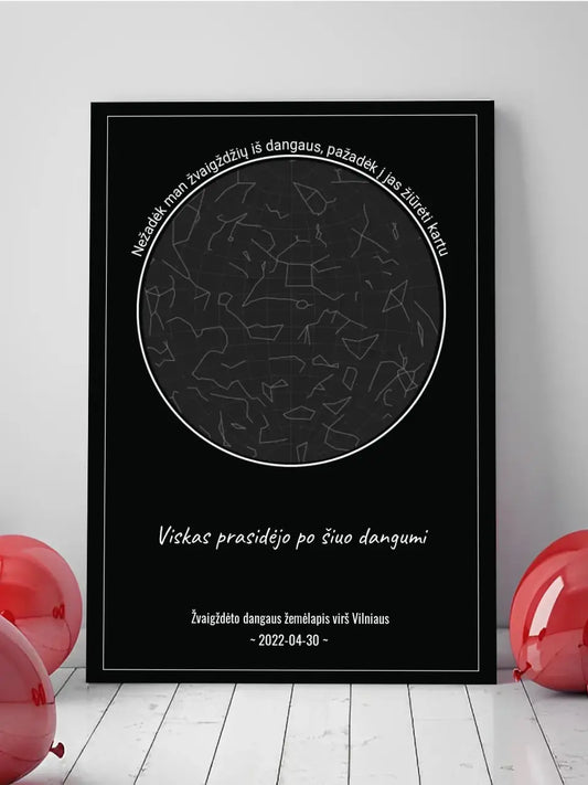 Personalizuotas žvaigždžių žemėlapis ant drobės, Nežadėk man žvaigždžių iš dangaus, pažadėk į jas žiūrėti kartu  Drobe -  dovanokis.lt