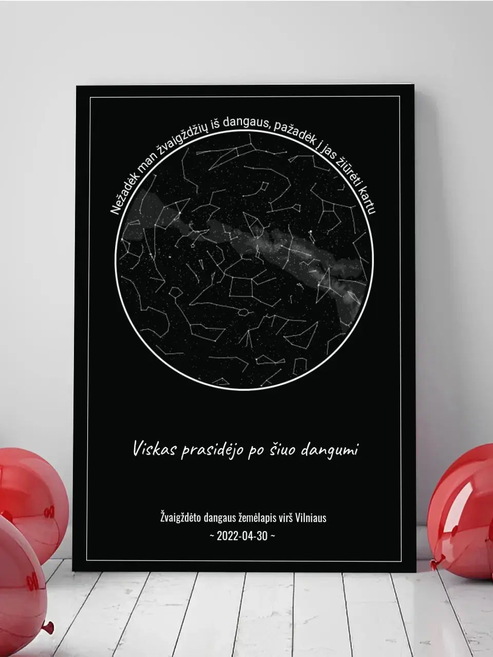 Personalizuotas žvaigždžių žemėlapis ant drobės, Nežadėk man žvaigždžių iš dangaus, pažadėk į jas žiūrėti kartu  Drobe -  dovanokis.lt