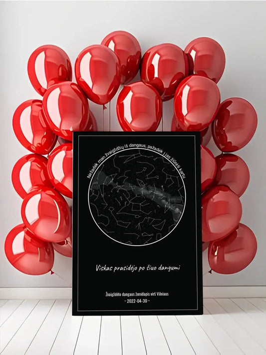 Personalizuotas žvaigždžių žemėlapis ant drobės, Nežadėk man žvaigždžių iš dangaus, pažadėk į jas žiūrėti kartu  Drobe -  dovanokis.lt