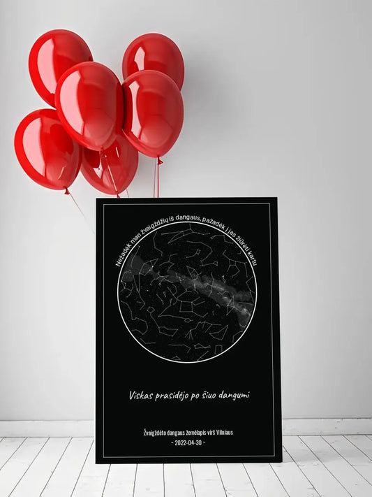 Personalizuotas žvaigždžių žemėlapis ant drobės, Nežadėk man žvaigždžių iš dangaus, pažadėk į jas žiūrėti kartu  Drobe -  dovanokis.lt