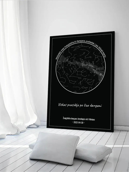 Personalizuotas žvaigždžių žemėlapis ant drobės, Nežadėk man žvaigždžių iš dangaus, pažadėk į jas žiūrėti kartu  Drobe -  dovanokis.lt