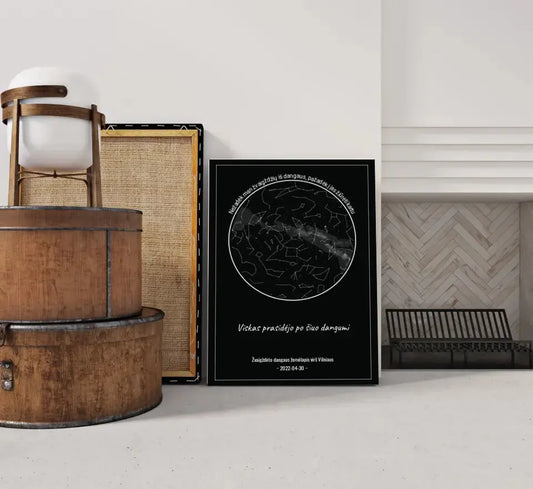 Personalizuotas žvaigždžių žemėlapis ant drobės, Nežadėk man žvaigždžių iš dangaus, pažadėk į jas žiūrėti kartu  Drobe -  dovanokis.lt