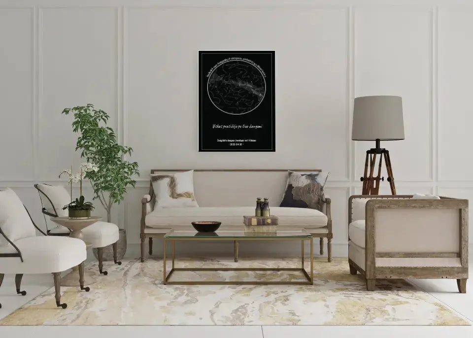 Personalizuotas žvaigždžių žemėlapis ant drobės, Nežadėk man žvaigždžių iš dangaus, pažadėk į jas žiūrėti kartu  Drobe -  dovanokis.lt