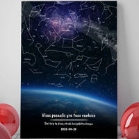 Personalizuotas viso spektro žvaigždžių žemėlapis ant drobės, žemės mėlynas šešėlis  Drobe -  dovanokis.lt