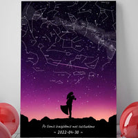 Personalizuotas viso spektro žvaigždžių žemėlapis ant drobės, su Vestuvių dienos pasirinktu siluetu  Drobe -  dovanokis.lt