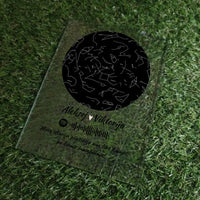 Personalizuotas žvaigždžių žemėlapis, stiklinis posteris, su spotify kodu TeeInBlue