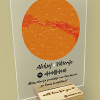 Personalizuotas žvaigždžių žemėlapis, stiklinis posteris, su spotify kodu TeeInBlue