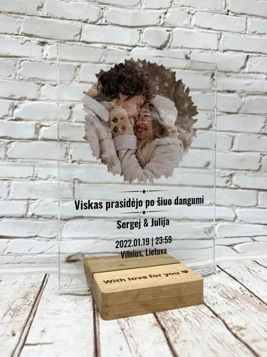 Personalizuotas žvaigždžiu žemėlapio stiklinis posteris su forma ir jūsų nuotrauka TeeInBlue