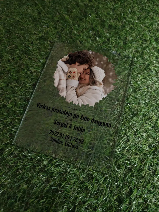 Personalizuotas žvaigždžiu žemėlapio stiklinis posteris su forma ir jūsų nuotrauka TeeInBlue