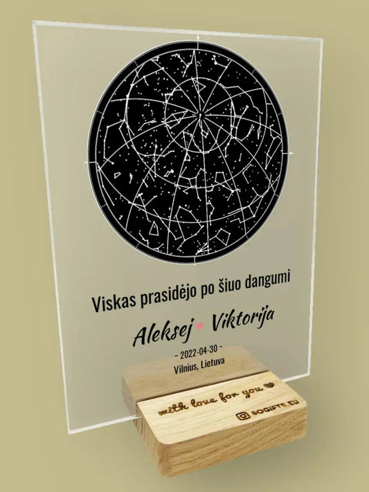 Personalizuotas žvaigždžių žemėlapio stiklinis posteris TeeInBlue