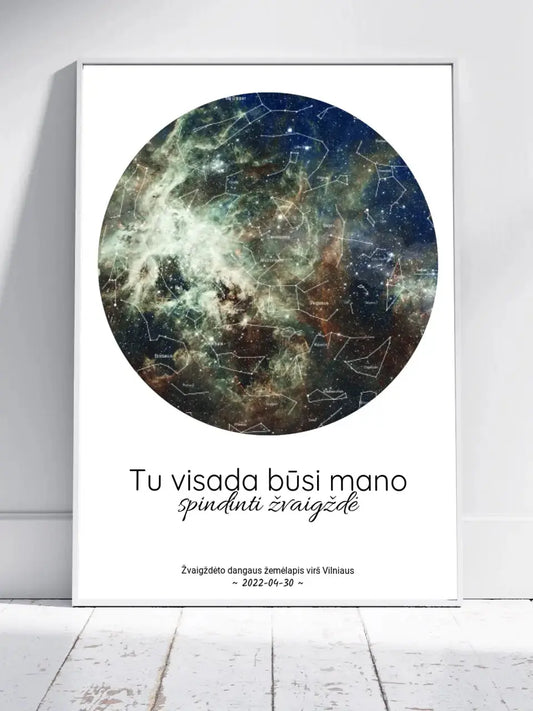 Personalizuotas žvaigždžių žemėlapis, plakatas su rėmeliu, Tu visada būsi mano spindinti žvaigždė  Poster -  dovanokis.lt