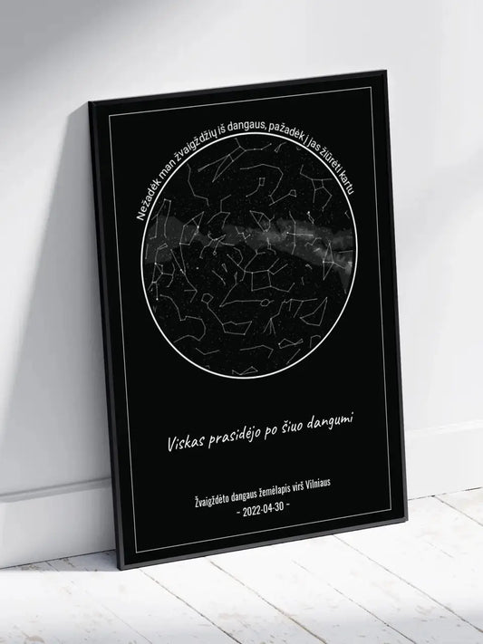 Personalizuotas žvaigždžių žemėlapis, plakatas su rėmeliu, Nežadėk man žvaigždžių iš dangaus, pažadėk į jas žiūrėti kartu  Poster -  dovanokis.lt