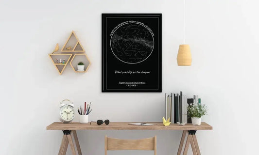 Personalizuotas žvaigždžių žemėlapis, plakatas su rėmeliu, Nežadėk man žvaigždžių iš dangaus, pažadėk į jas žiūrėti kartu  Poster -  dovanokis.lt