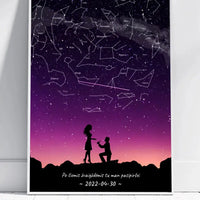Personalizuotas viso spektro žvaigždžių žemėlapis, plakatas su rėmeliu, su santuokos silueto pasirinkimu  Poster -  dovanokis.lt