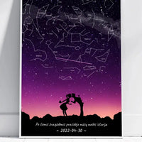 Personalizuotas viso spektro žvaigždžių žemėlapis, plakatas su rėmeliu, su Meilės istorijos pasirinktu siluetu  Poster -  dovanokis.lt