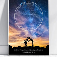 Personalizuotas žvaigždžių žemėlapis, plakatas su rėmeliu, su Meilės istorijos pasirinktu siluetu  Poster -  dovanokis.lt