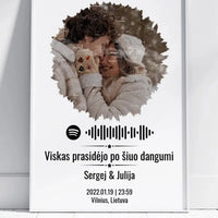Personalizuotas žvaigždžių žemėlapis, plakatas su rėmeliu, su formos pasirinkimu, jūsų nuotrauka ir „Spotify“ kodu  Poster -  dovanokis.lt