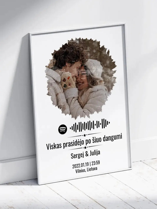 Personalizuotas žvaigždžių žemėlapis, plakatas su rėmeliu, su formos pasirinkimu, jūsų nuotrauka ir „Spotify“ kodu  Poster -  dovanokis.lt