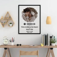 Personalizuotas žvaigždžių žemėlapis, plakatas su rėmeliu, su formos pasirinkimu, jūsų nuotrauka ir „Spotify“ kodu  Poster -  dovanokis.lt