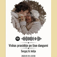 Personalizuotas žvaigždžių žemėlapis, plakatas su rėmeliu, su formos pasirinkimu, jūsų nuotrauka ir „Spotify“ kodu  Poster -  dovanokis.lt