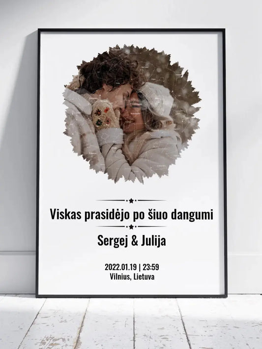 Personalizuotas žvaigždžių žemėlapis, plakatas su rėmeliu, su forma pasirinkimu ir jūsų nuotrauka  Poster -  dovanokis.lt