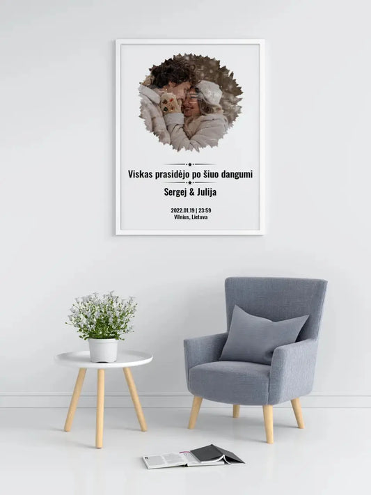 Personalizuotas žvaigždžių žemėlapis, plakatas su rėmeliu, su forma pasirinkimu ir jūsų nuotrauka  Poster -  dovanokis.lt