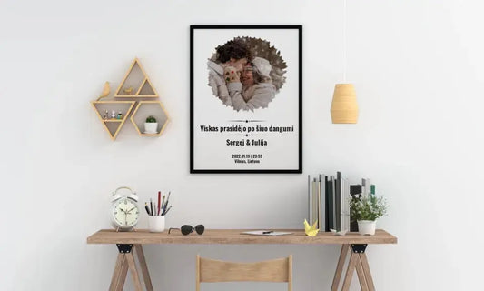 Personalizuotas žvaigždžių žemėlapis, plakatas su rėmeliu, su forma pasirinkimu ir jūsų nuotrauka  Poster -  dovanokis.lt