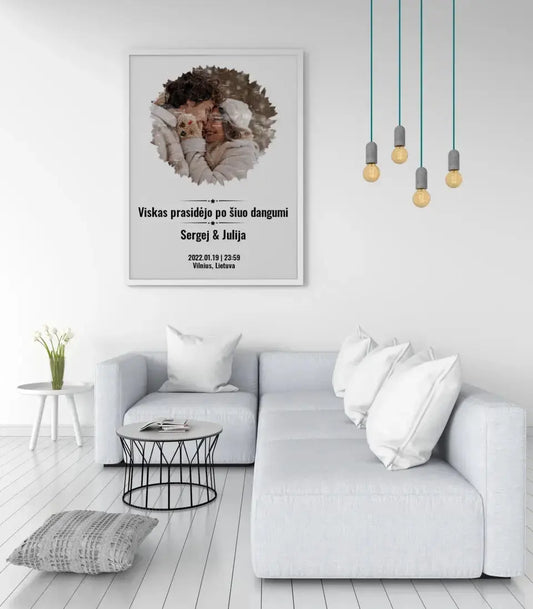 Personalizuotas žvaigždžių žemėlapis, plakatas su rėmeliu, su forma pasirinkimu ir jūsų nuotrauka  Poster -  dovanokis.lt