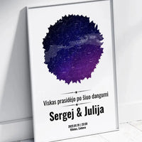 Personalizuotas žvaigždžių žemėlapis, plakatas su rėmeliu, su formos pasirinkimu ir dangaus fonu  Poster -  dovanokis.lt
