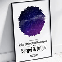 Personalizuotas žvaigždžių žemėlapis, plakatas su rėmeliu, su formos pasirinkimu ir dangaus fonu  Poster -  dovanokis.lt