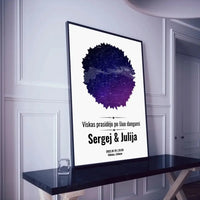 Personalizuotas žvaigždžių žemėlapis, plakatas su rėmeliu, su formos pasirinkimu ir dangaus fonu  Poster -  dovanokis.lt