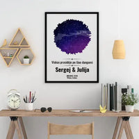 Personalizuotas žvaigždžių žemėlapis, plakatas su rėmeliu, su formos pasirinkimu ir dangaus fonu  Poster -  dovanokis.lt