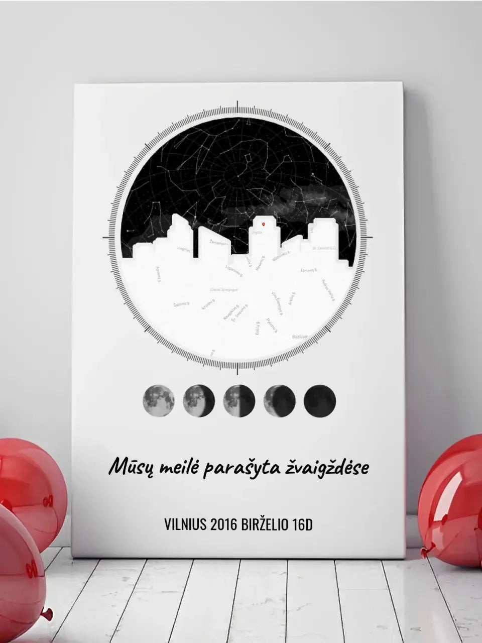 Personalizuotas žvaigždžių žemėlapis ant drobės su jūsų vieta ir žemėlapiu  Drobe -  dovanokis.lt