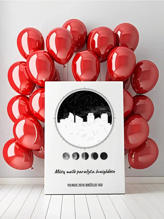 Personalizuotas žvaigždžių žemėlapis ant drobės su jūsų vieta ir žemėlapiu  Drobe -  dovanokis.lt