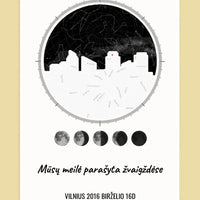 Personalizuotas žvaigždžių žemėlapis ant drobės su jūsų vieta ir žemėlapiu  Drobe -  dovanokis.lt